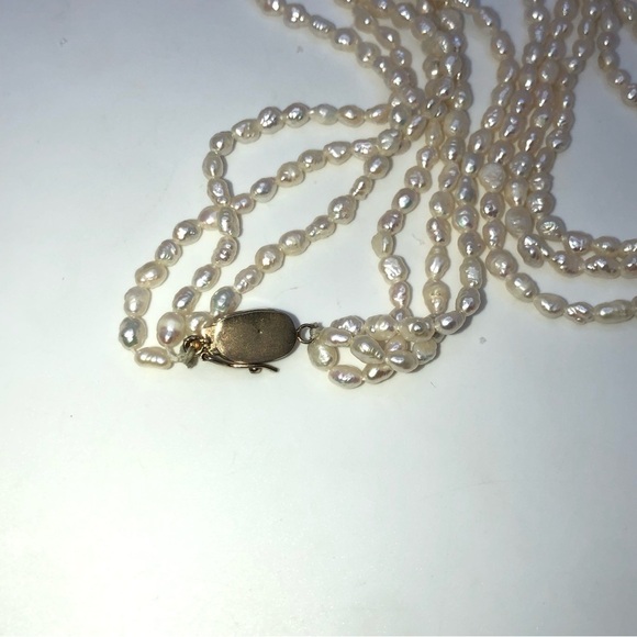 Vtg Biwa Pearl Multi 3 Strand Real Freshwater Rice Pearl Necklace 32” - Picture 5 of 7